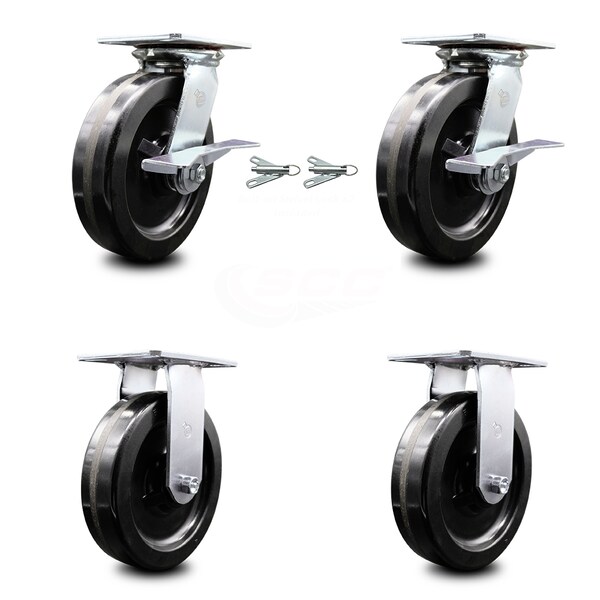 8 Inch Phenolic Caster Brakes/Swivel Locks and 2 Rigid, 2PK